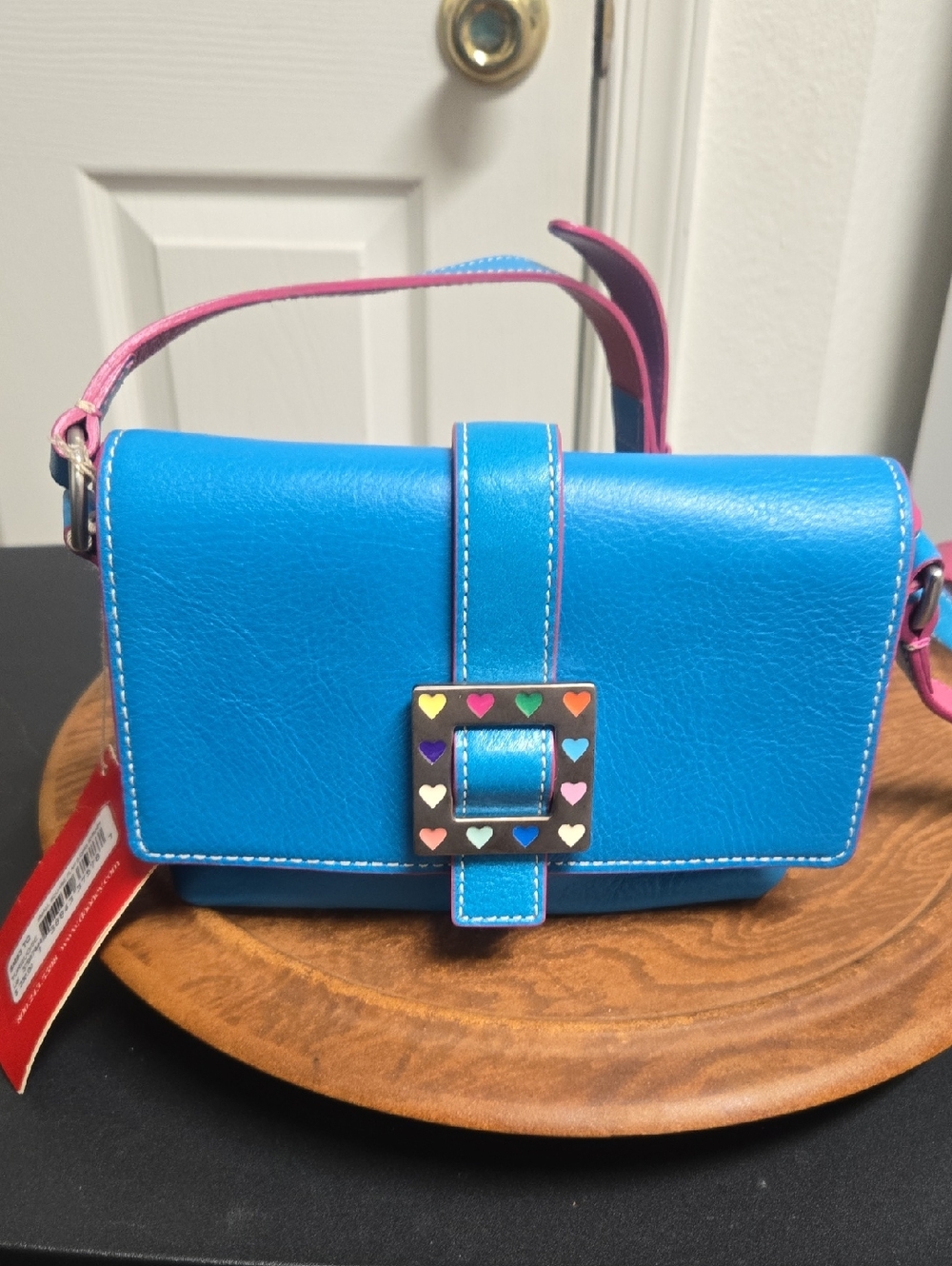 Dooney & Bourke Blue Women’s Crossbody Bag with Multicolor Heart Buckle